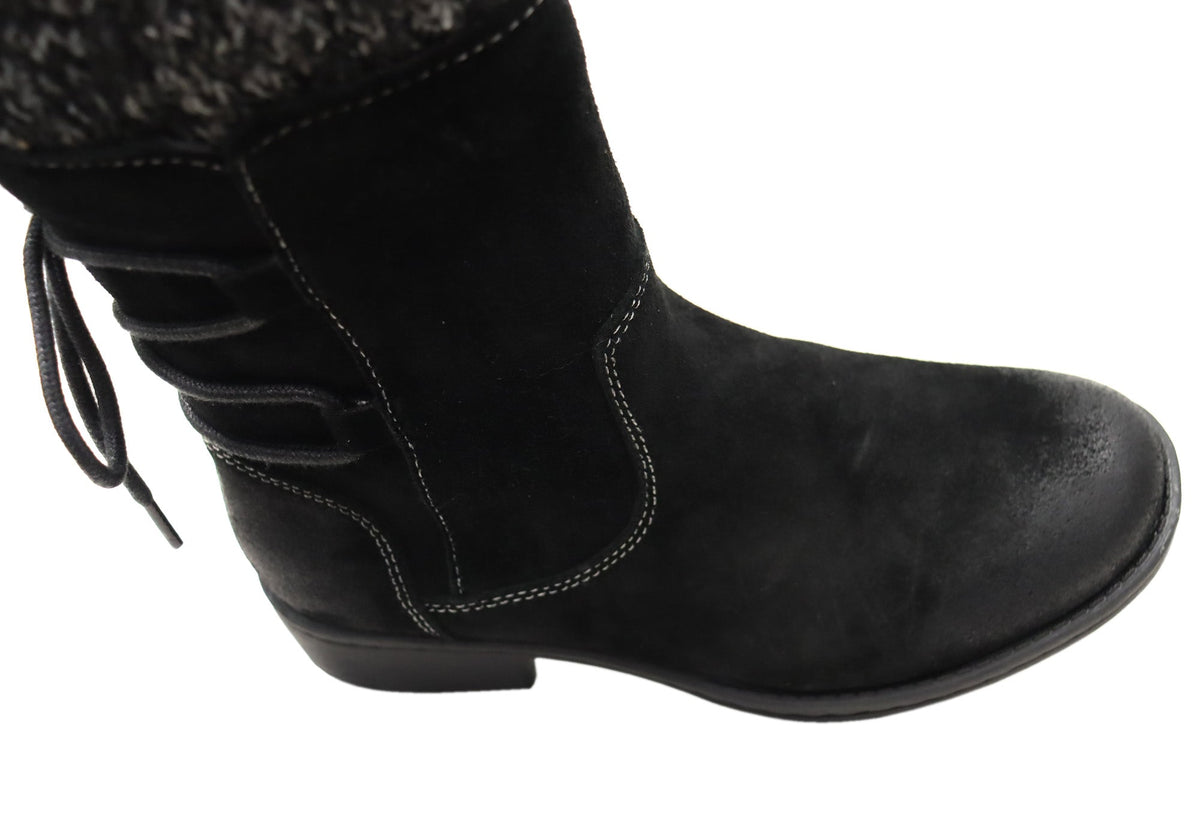 Salem Womens Wide Fit Comfort Leather Suede Mid Calf Boots