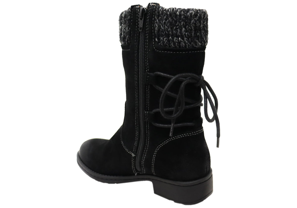 Salem Womens Wide Fit Comfort Leather Suede Mid Calf Boots