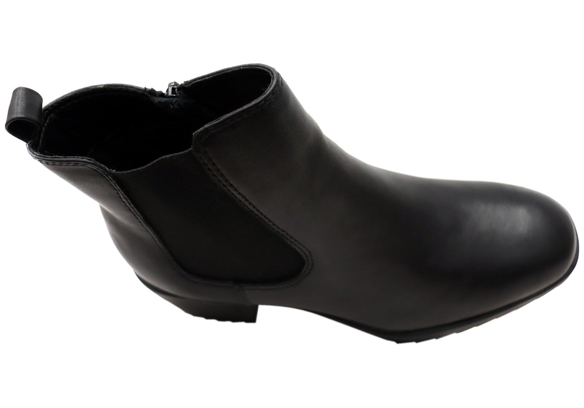 Hammond Womens Wide Fit Leather Mid Heel Ankle Boots