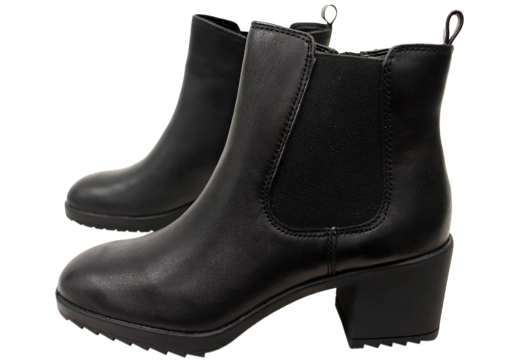 Hammond Womens Wide Fit Leather Mid Heel Ankle Boots