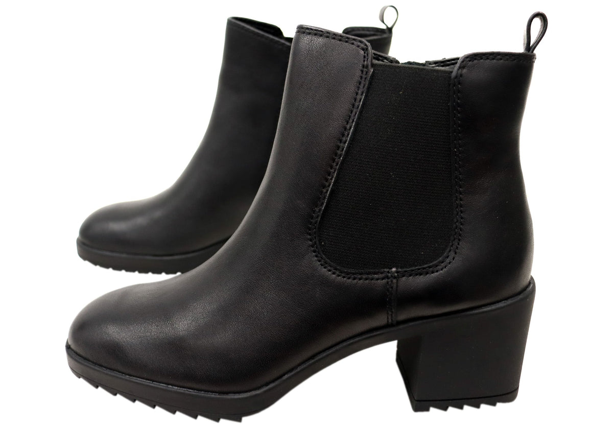 Hammond Womens Wide Fit Leather Mid Heel Ankle Boots