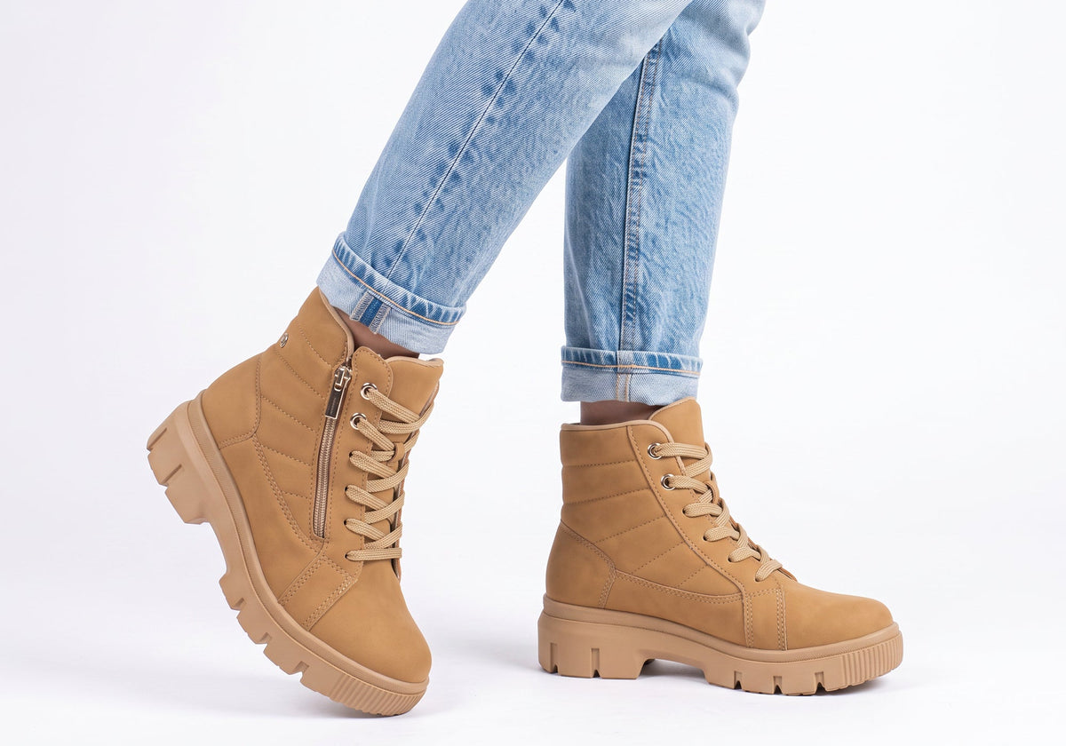 Dilly Womens Comfortable Brazilian Low Heel Lace Up Ankle Boots