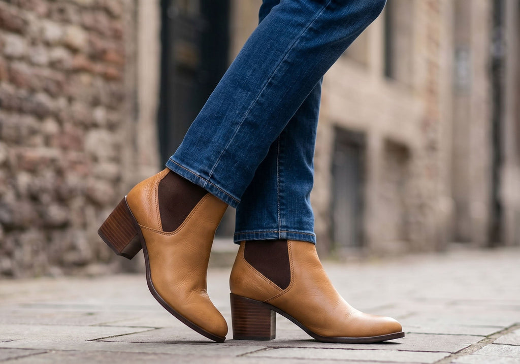 Vala Womens Comfortable Leather Mid Heel Ankle Boots