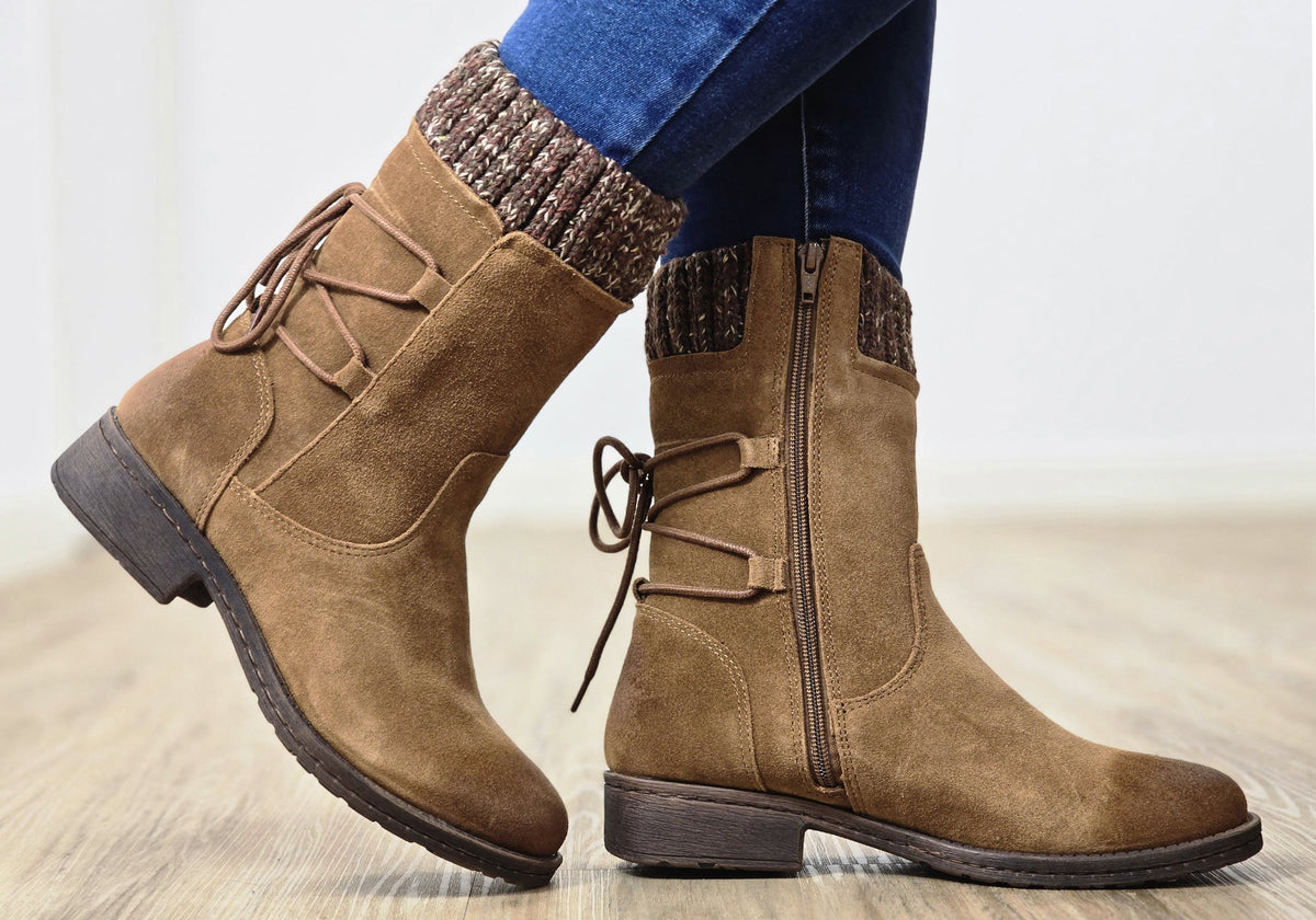 Salem Womens Wide Fit Comfort Leather Suede Mid Calf Boots